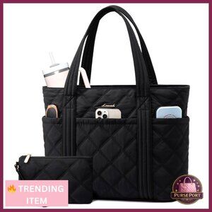 Puffer Tote Bag for Women, Quilted Nylon Work Handbag with Zipper